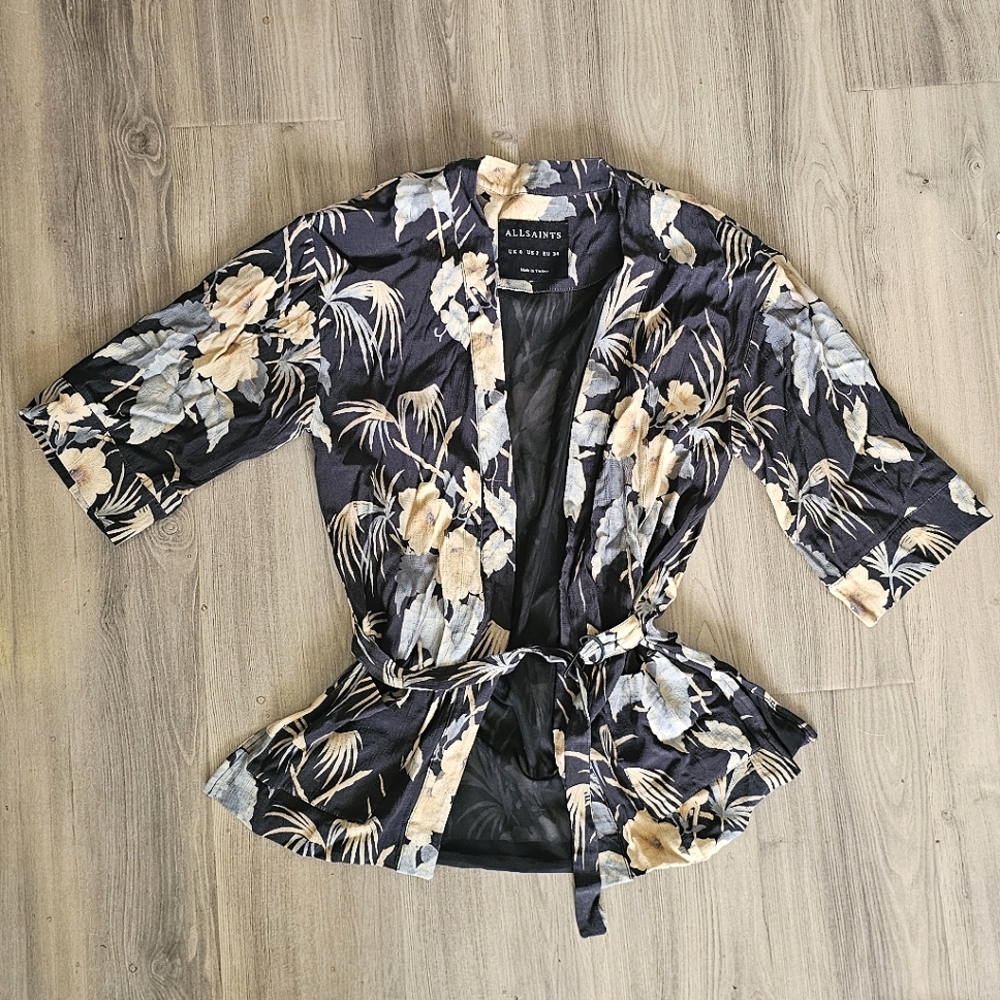 EUC | All Saints Blue Floral Kimono Top